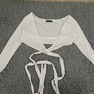 Shein Long Sleeve White Tie Front or Wrap Around